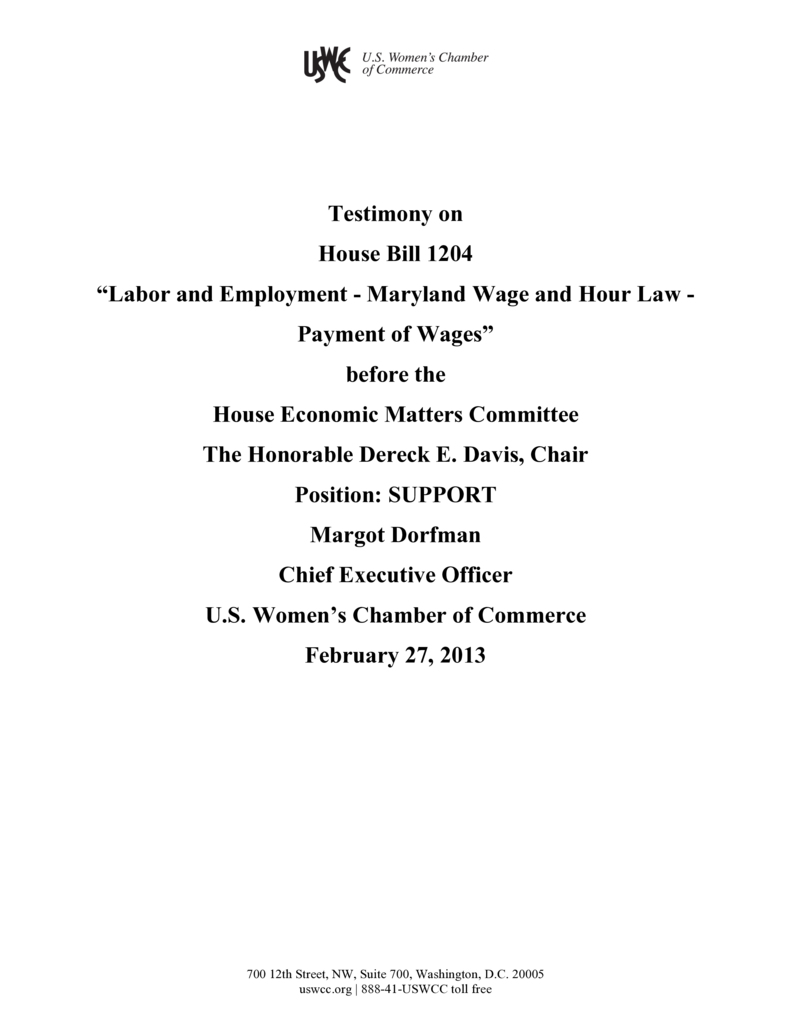 Dorfman USWCC Maryland Minimum Wage Testimony Feb 27 2013.pdf Dorfman USWCC Maryland Minimum Wage Testimony Feb 27 2013.pdf