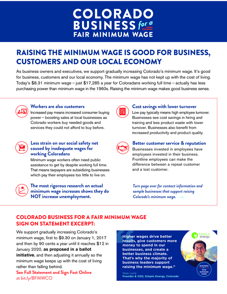 Raising Colorado's Minimum Wage Is Good for Business, Customers and Our Local Economy
