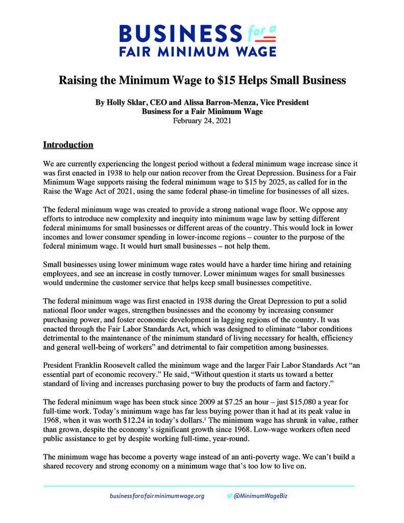 Raising the Minimum Wage to $15 Helps Small Business