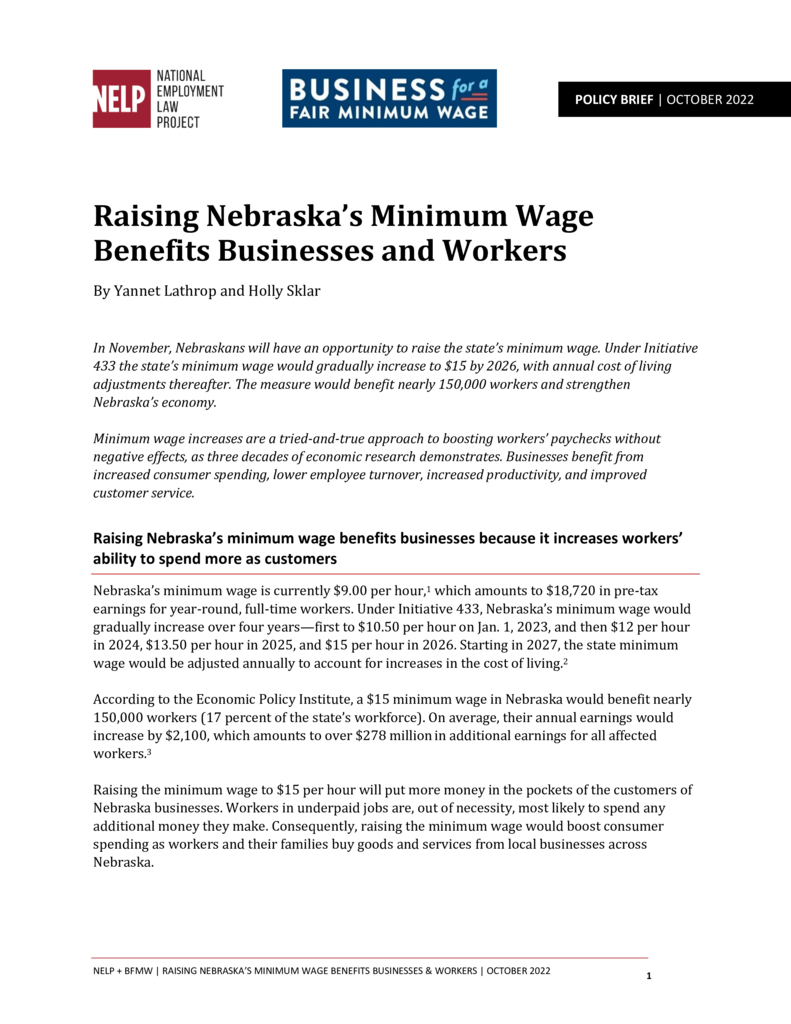 Raising Nebraska's Minimum Wage Benefits Businesses and Workers