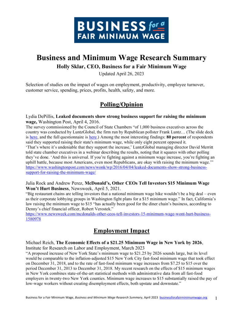 Business and Minimum Wage Research Summary